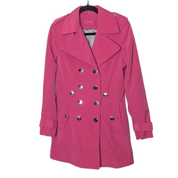 Calvin Klein Trench Coat Womens XS Hot Pink Preppy Coquette Epaulette Statement - Picture 8 of 8